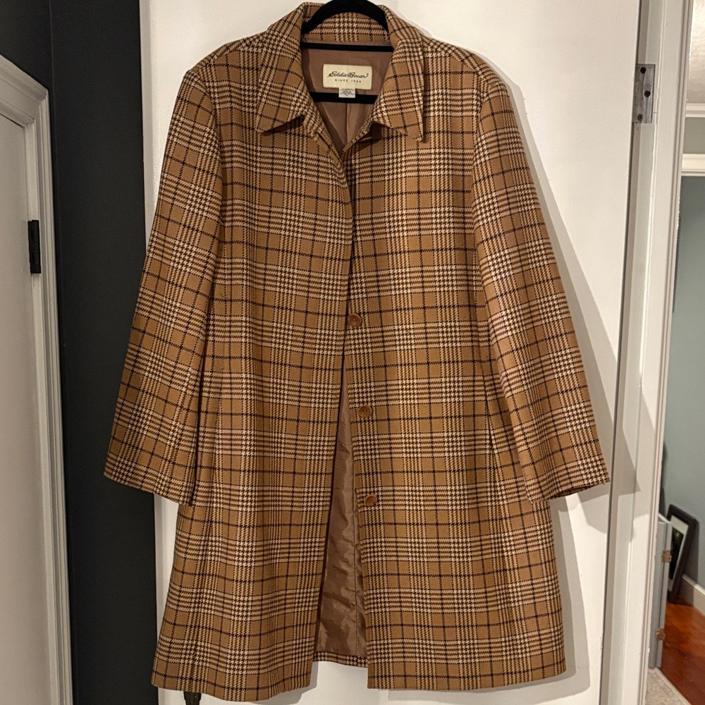 Eddie Bauer Women's Tan Checkered Trench Coat